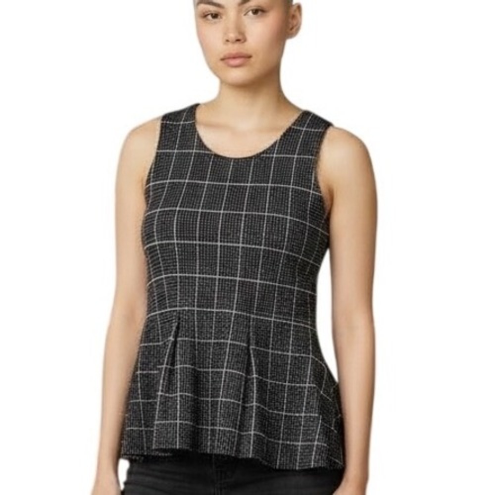 White House Black Market Grid Print Peplum Tank Top Sleeveless Career‎ Small